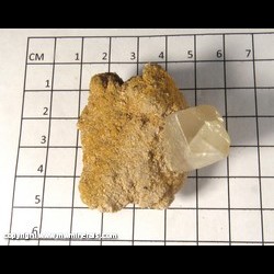 Mineral Specimen: Calcite Twinned Crystal on Barite from Washington Co,  Missouri