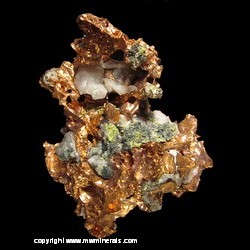Mineral Specimen: Silver/Copper Halfbreed with Quartz, Epidote and Chlorite from Caledonia Mine, Ontonagon Co., Michigan