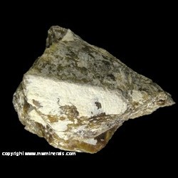 Minerals Specimen: Plombierite on Vesuvianite variety: Idocrase from Crestmore Quarries, Crestmore, Riverside Co., California