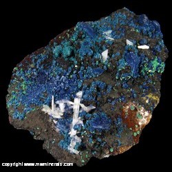 Mineral Specimen: Azurite, Malachite, Selenite from Morenci Mine, Greenlee Co., Arizona