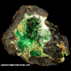 Mineral Specimen: Malachite, Partially Coated with Calcite, Goethite from Southwest Mine, Bisbee, Warren District, Mule Mts, Cochise Co., Arizona